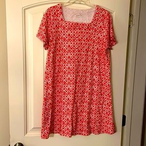 Kim Rogers dark coral and white knit dress